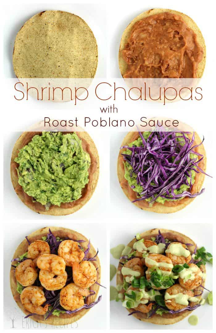 Shrimp Chalupas with Roast Poblano Sauce from EricasRecipes.com