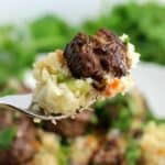 Asian Meatballs over Cauliflower Fried Rice from EricasRecipes.com