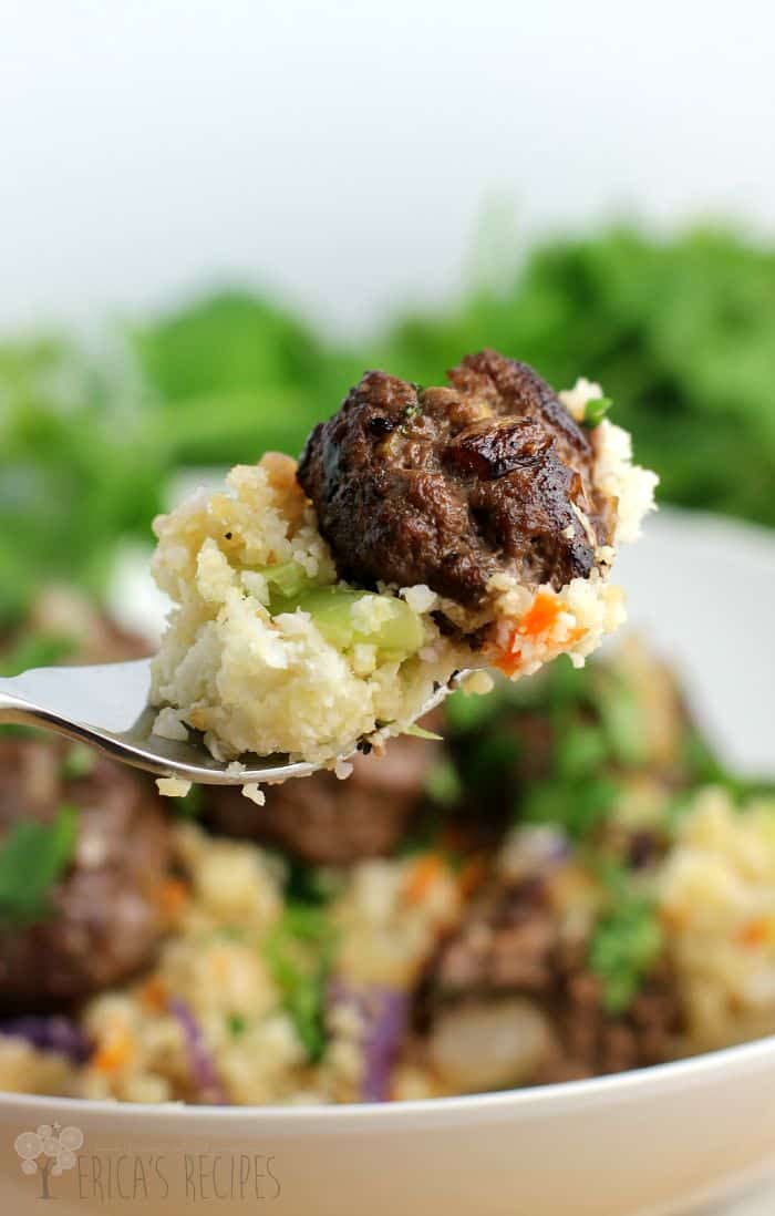 Asian Meatballs over Cauliflower Fried “Rice”