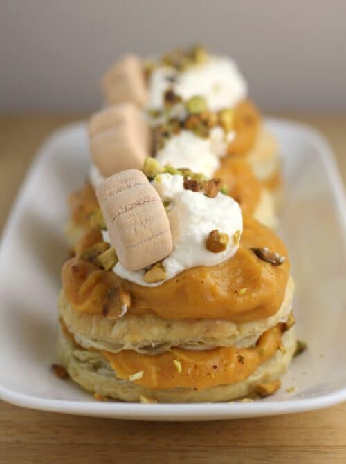 Pumpkin Pistachio Napoleon with White Chocolate Ganache from Ericasrecipes.com