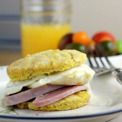 Ham, Egg, and Dijon Gravy over Butternut Squash Biscuits