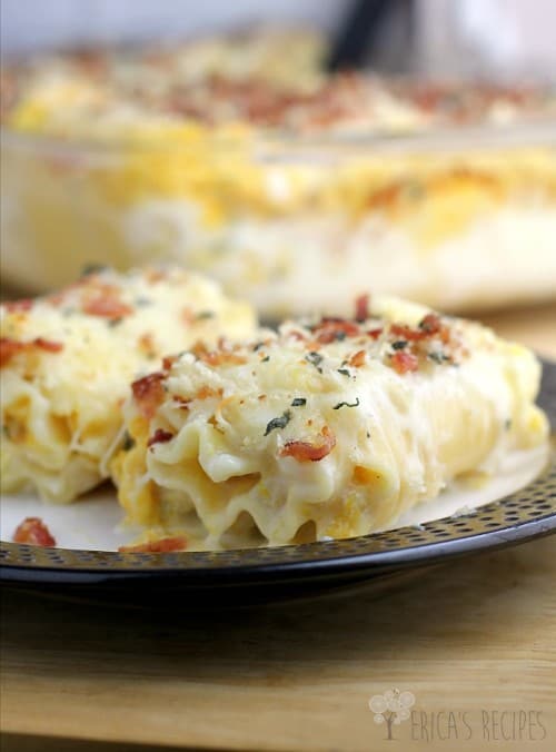 Bacon, Sage, and Butternut Squash Lasagna Rolls from EricasRecipes.com