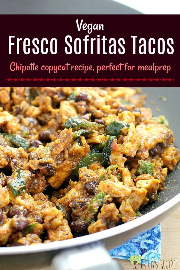 This copycat recipe for vegan Chipotle sofritas tacos uses tofu with an delicious sauce with roasted tomatoes and poblano pepper. #vegan #vegetarian #tacos #mealprep #chipotle  #copycat #lunch #healthyrecipes #healthyfood