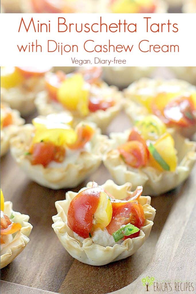 Mini Bruschetta Tarts with Dijon Cashew Cream #appetizer #vegan #vegetarian #food #recipe #partyfood #dairyfree