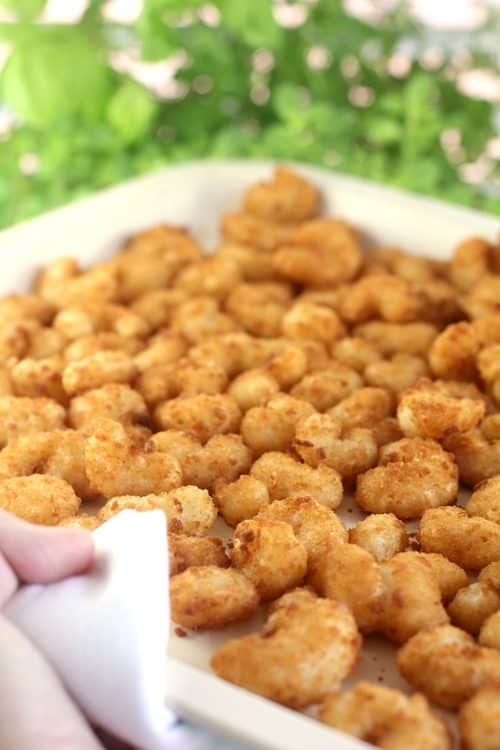 cooked shrimp on a sheet pan