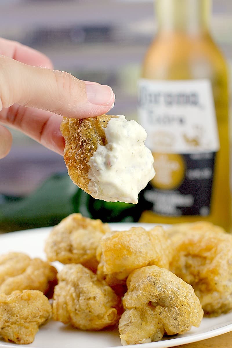 Beer-Battered Mushrooms with Poblano & Beer Queso
