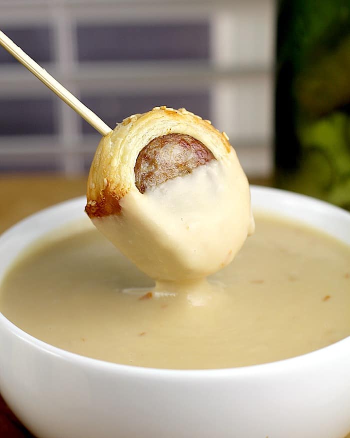 Beer Brats in Blankets and Smoked Gouda Fondue