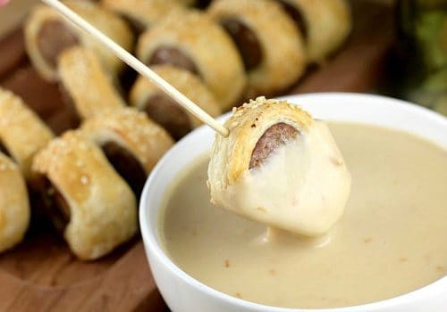 msg 4 21+ Beer Brats in Blankets and Smoked Gouda Fondue #RefreshinglyIndependent #ad @Warsteinerusa