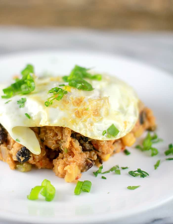 egg on top of tamale casserole on plate