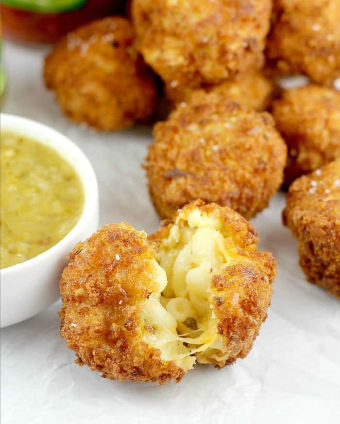 Fried Salsa Verde Macaroni and Cheese Balls #MakeGameTimeSaucy #ad