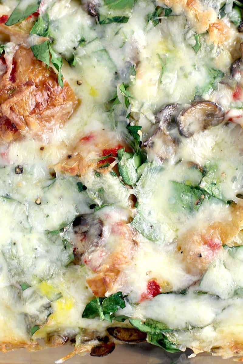 top view into bake dish showing the cooked top of the casserole