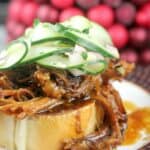 Hoisin Honey Pulled Pork with Pickled Cucumber Salad #DonVictorHoney #HoneyForHolidays #ad