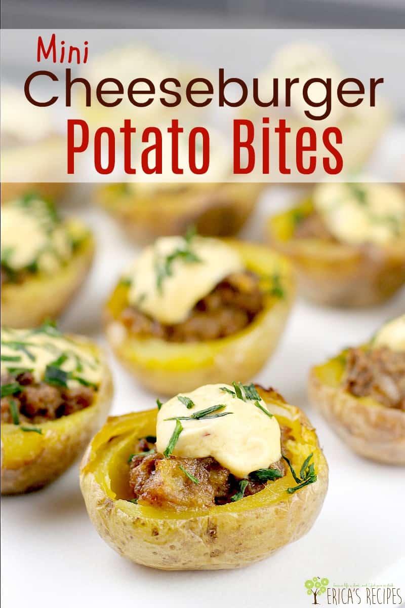 Mini Cheeseburger Potato Bites #potato #appetizer #entertaining #ad #recipe #food #partyfood #cheeseburger #partybite