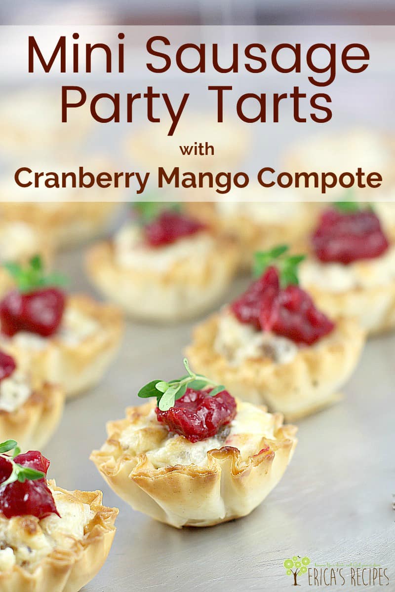 Mini Sausage Party Tarts with Cranberry Mango Compote #recipe #appetizer #partyfood #food