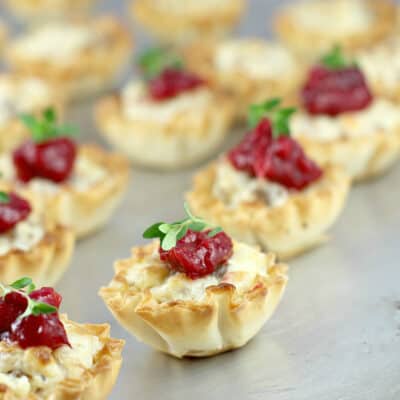 Mini Sausage Party Tarts with Cranberry Mango Compote