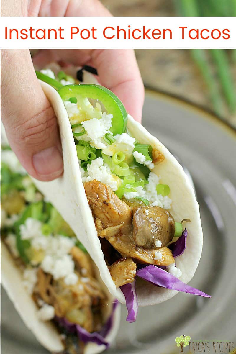 Fall-apart, tender Instant Pot Chicken Tacos in only 35 minutes, with all the depth of flavor as if slow-cooked all day. This Instant Pot recipe for chicken tacos is an easy pressure cooker recipe, kid-friendly, and weeknight perfect. And if you don't have an Instant Pot, I've got you covered! Recipe variations are included. #instantpot #chicken #chickentacos #weeknightdinner #easychickenrecipe #pressurecookerchicken #softchickentacos