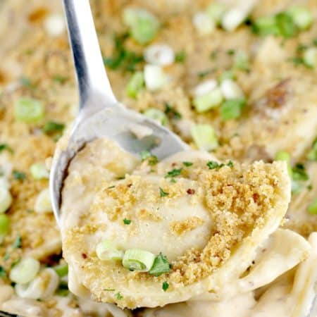 Cheesy Beer and Sausage Pierogi Bake