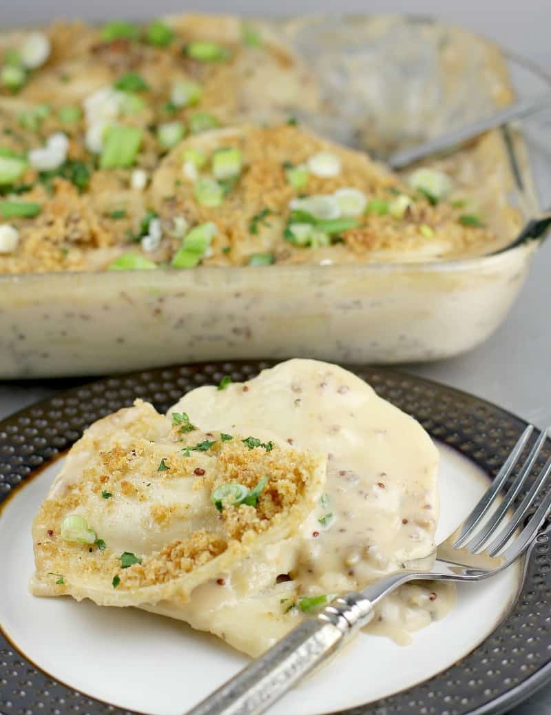 Cheesy Beer and Sausage Pierogi Bake