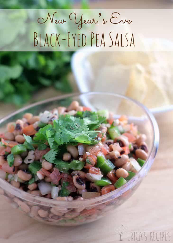 Usher in your New Year with a healthy New Year's Eve Black-Eyed Pea Salsa using traditional black-eyed peas. #partyideas #recipe #newyears #blackeyedpeas #healthyrecipe