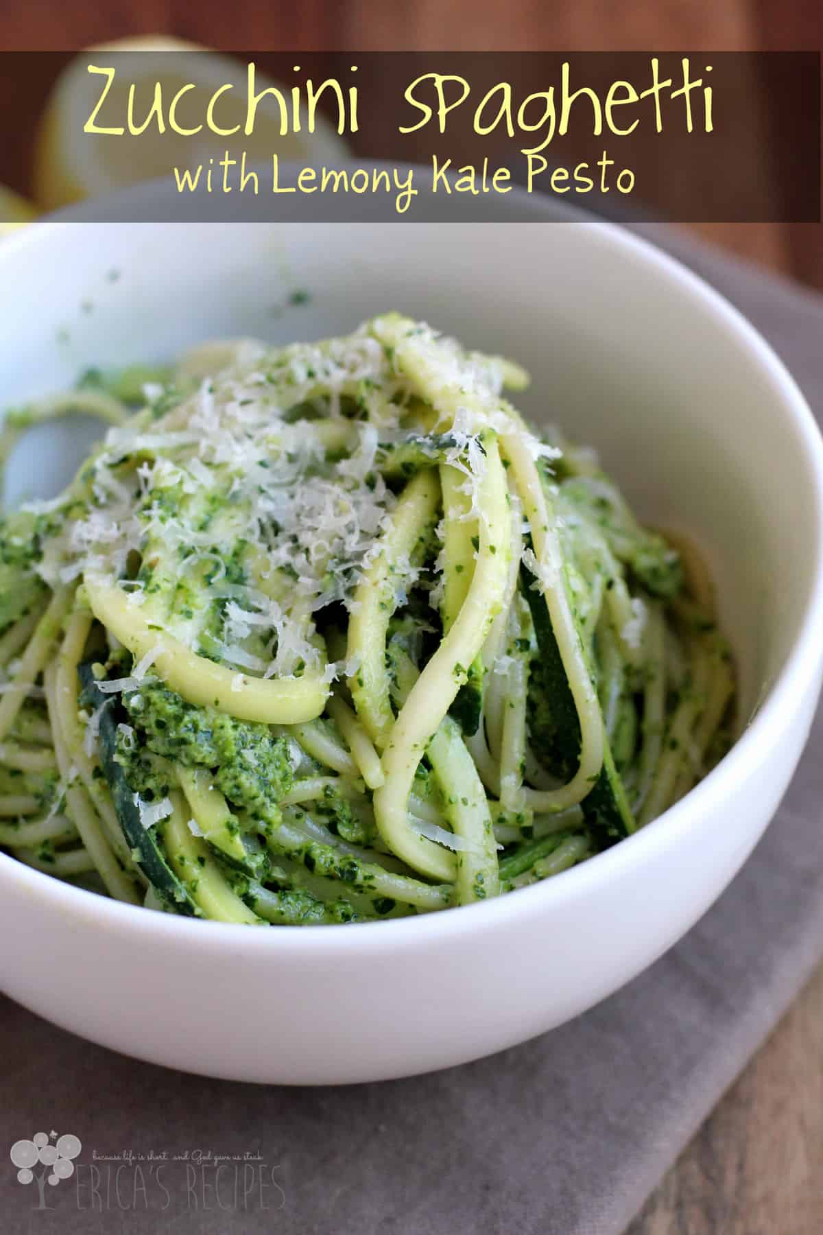 Zucchini Spaghetti with Lemony Kale Pesto – Erica's Recipes