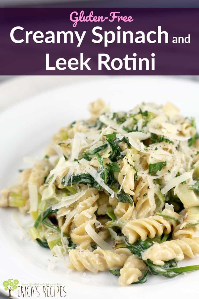 Everything you love about creamy alfredo pasta, in a gluten-free recipe made special with leeks and spinach. If you have ever wondered what to do with leeks besides soup, this recipe is for you. #leeks #pasta #vegetarianrecipes #glutenfree