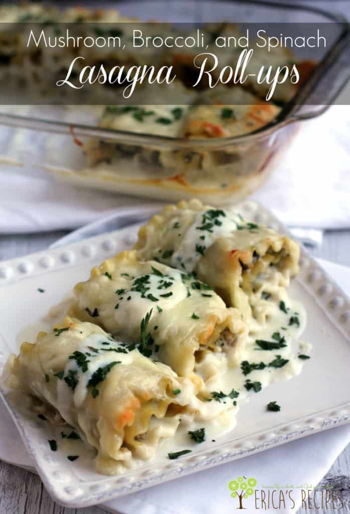 This vegetarian Mushroom, Broccoli, and Spinach Lasagna Roll-ups pasta dinner is not heavy and not greasy. Just delicious comfort food, under a blanket of bechamel.