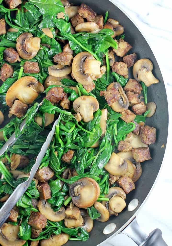 sauteed mushrooms and sausage with spinach added