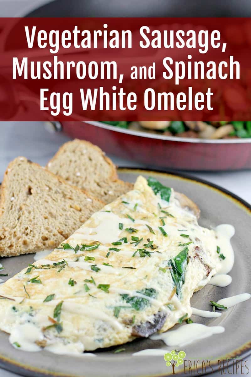 This healthier egg white omelet with vegetarian sausage, spinach, and mushroom, will satisfy you breakfast, lunch or dinner. #ad #VeggieNewYear #MorningStarFarms #vegetarian #omelet #recipe #vegetariansausage #veggiesausage