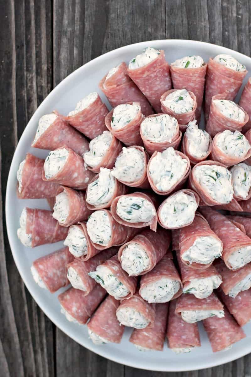 salami cornucopia on a plate on wood