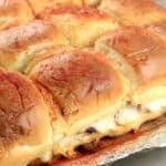 side image showing the cooked Hawaiian roll turkey sliders, side by side before separating