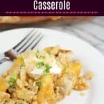 pinnable image of plated casserole