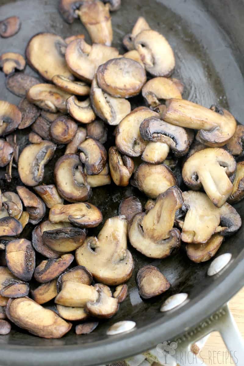Browned mushrooms in a skillet