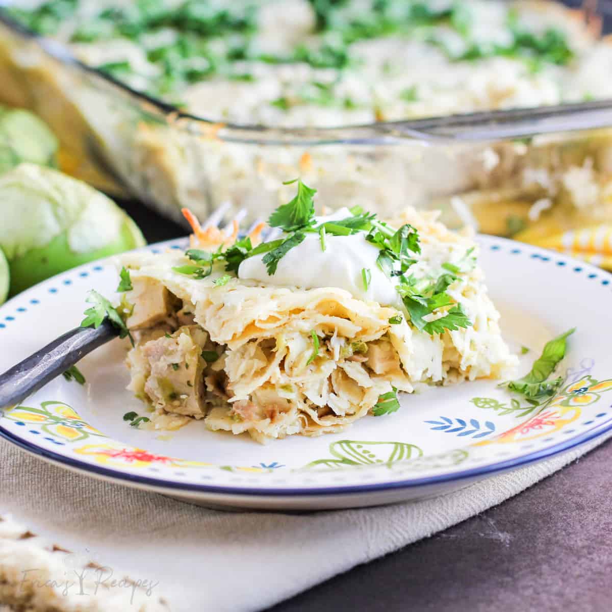 Salsa Verde Chicken Stacked Enchiladas