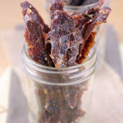 jerky in a clear mason jar