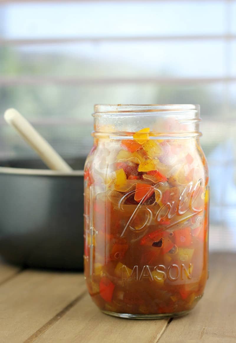 Jamaican sweet pepper relish in a mason jar