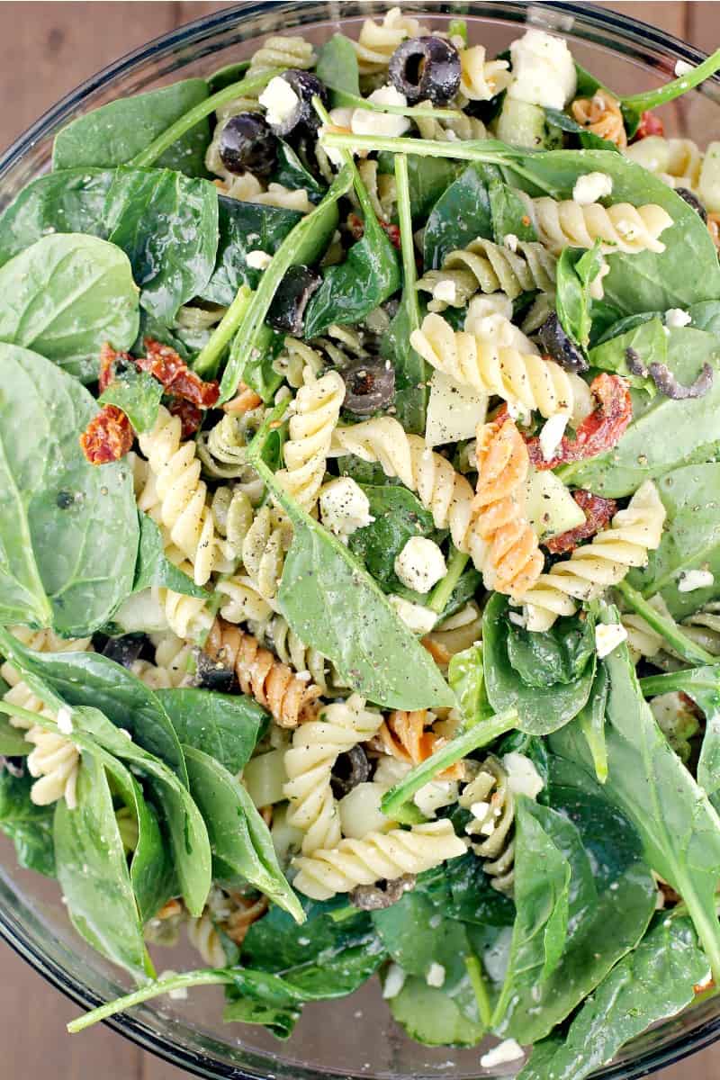 top view of pasta salad rotini