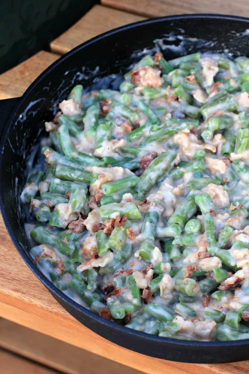 casserole in cast iron skillet prior to cooking