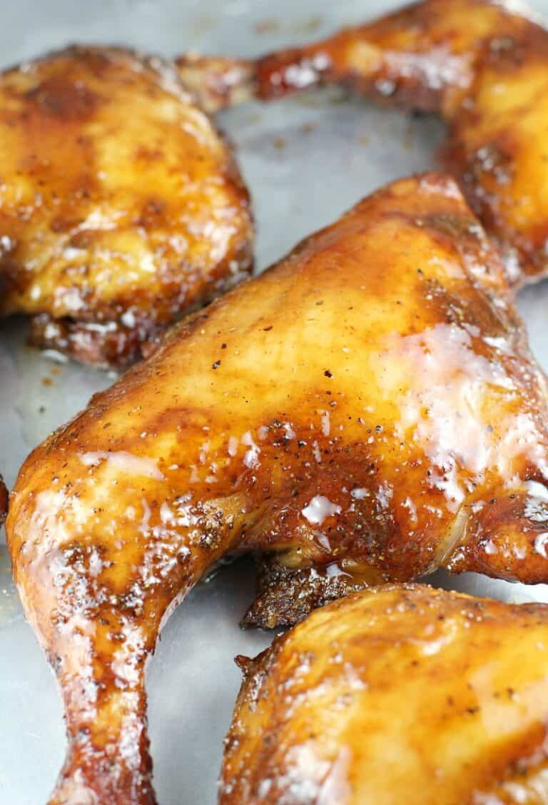 Maple Bourbon Smoked Chicken Quarters Erica's Recipes Big Green Egg