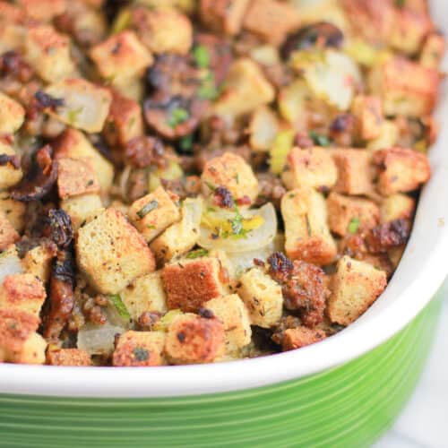 stuffing in casserole dish