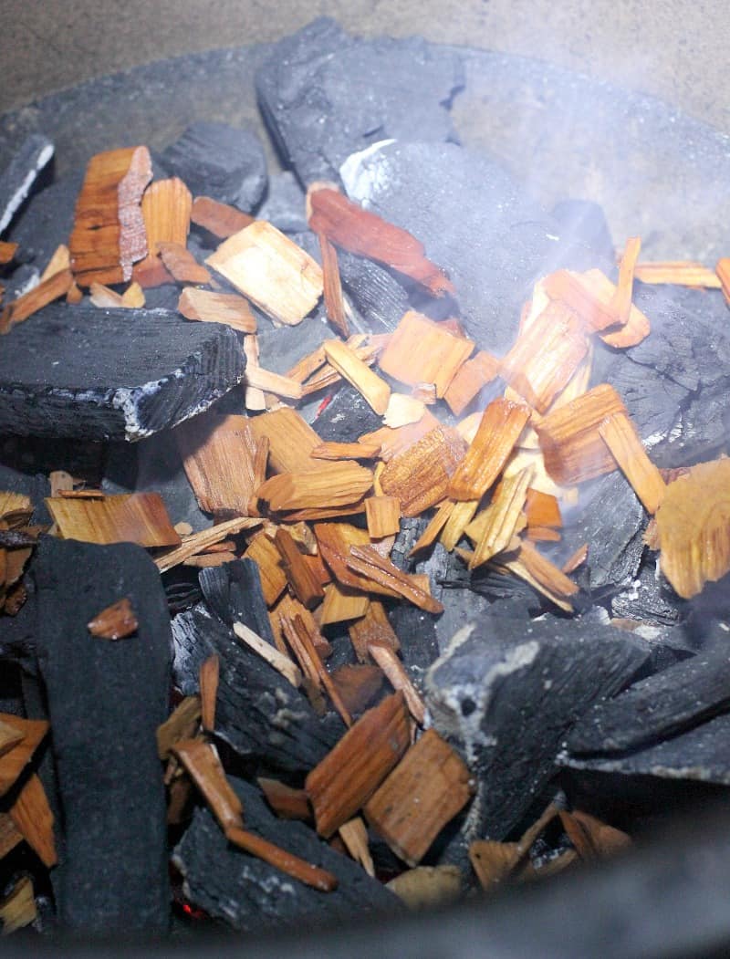 wood chips on charcoal