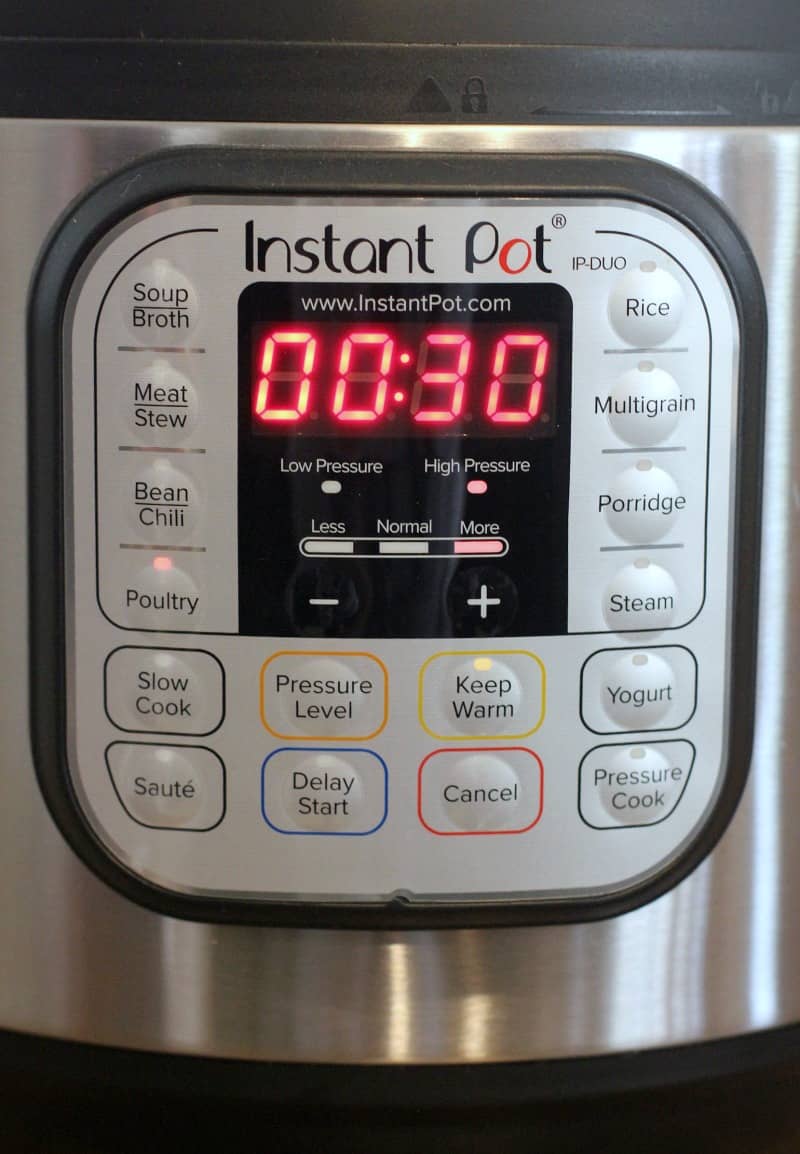 front panel of Instant Pot showing Poultry, More, and 30 minutes