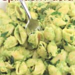 image for pinterest sharing with text overlay recipe title Avocado Spinach Pasta