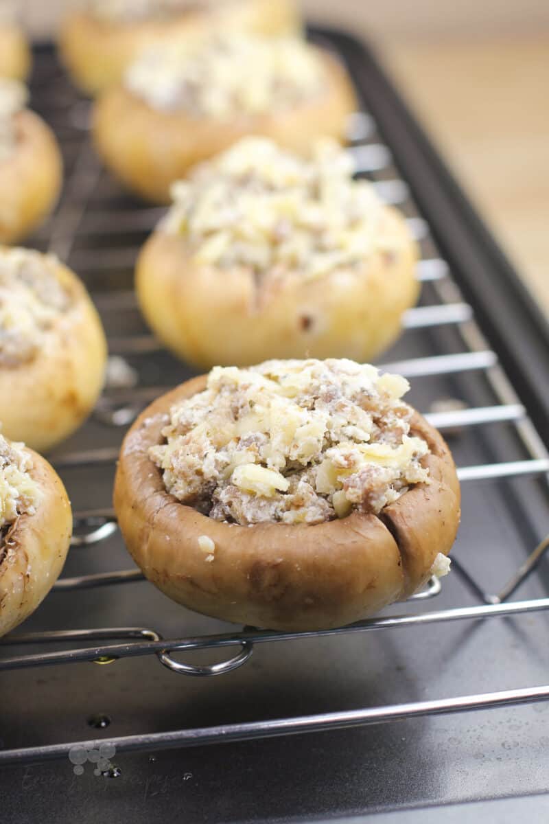 stuffed mushroom before cooking on grate