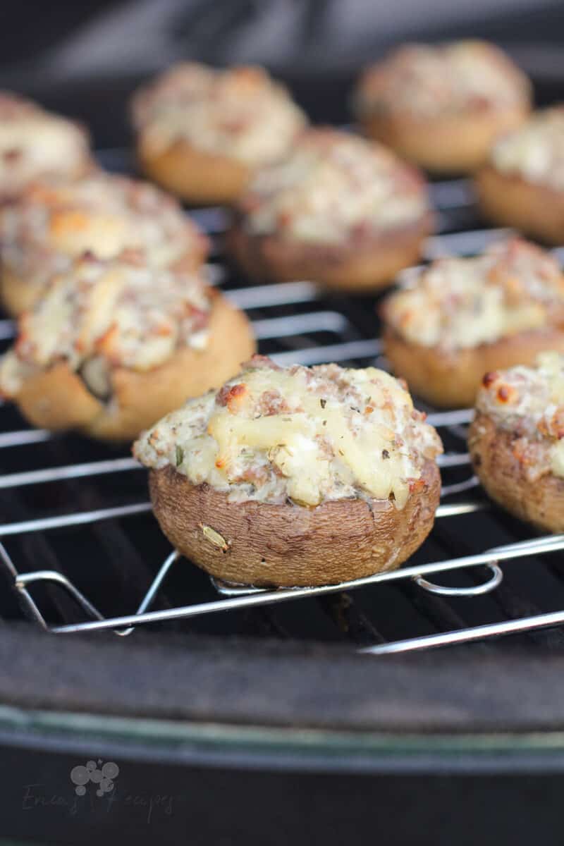 grilled stuffed mushrooms on grill grate