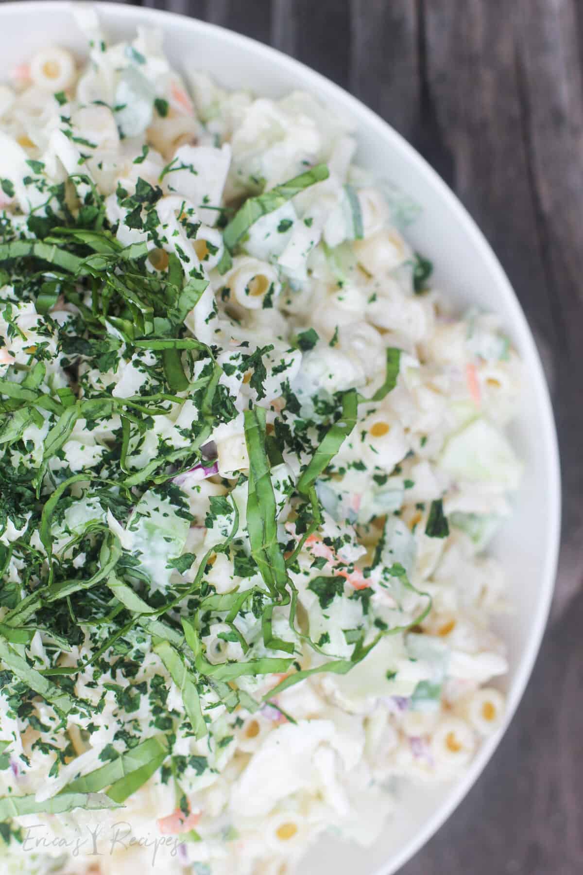 prepared recipe in white bowl on weathered wood background