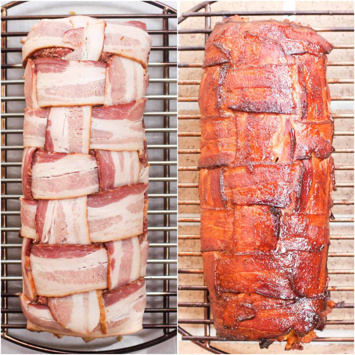 collage of 2 photos showing assembled fatty before and after cooking