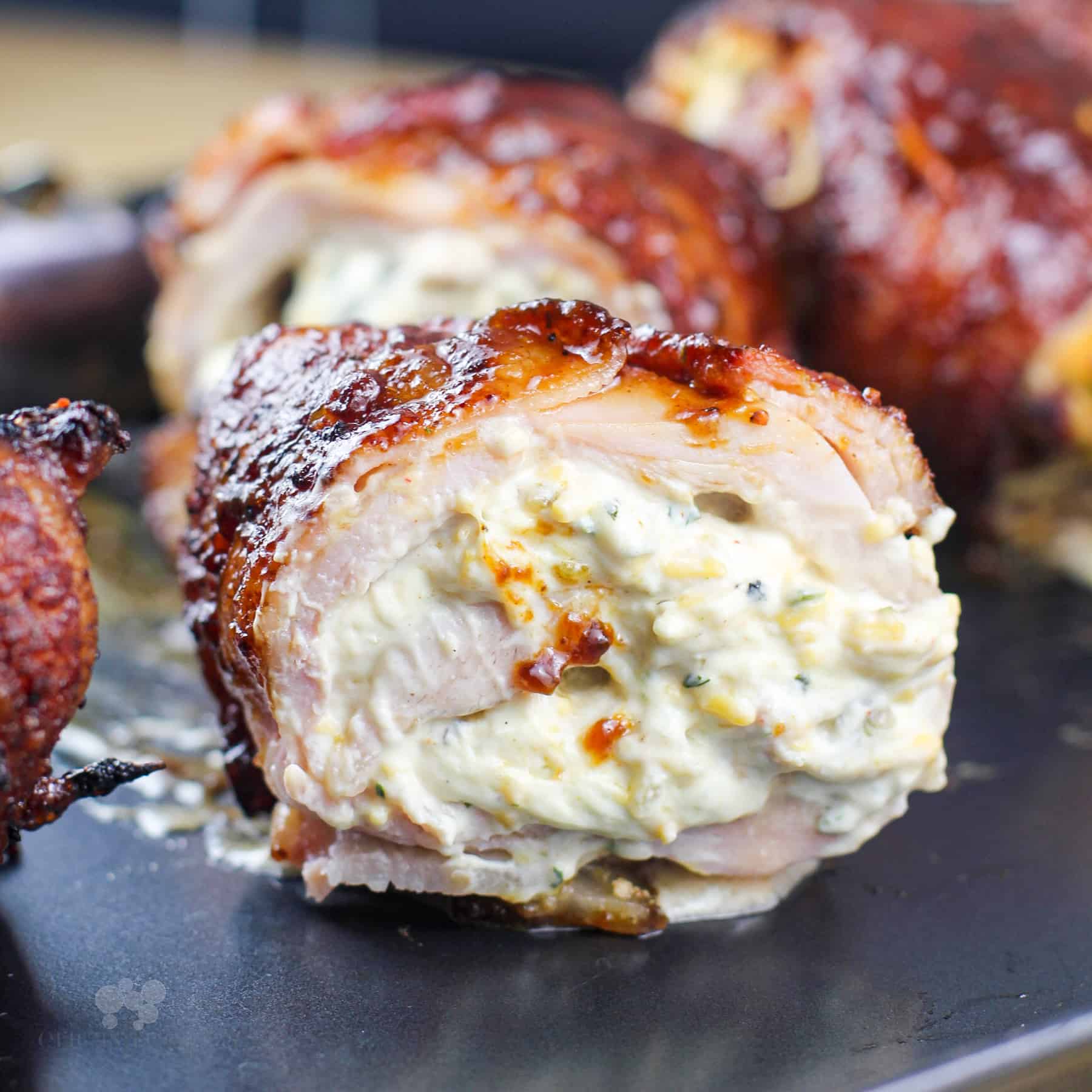 cross section of chicken bomb on bake sheet