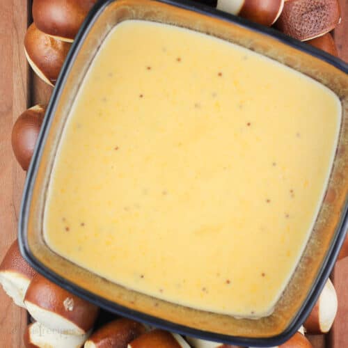 top down view of bowl with cheese dip