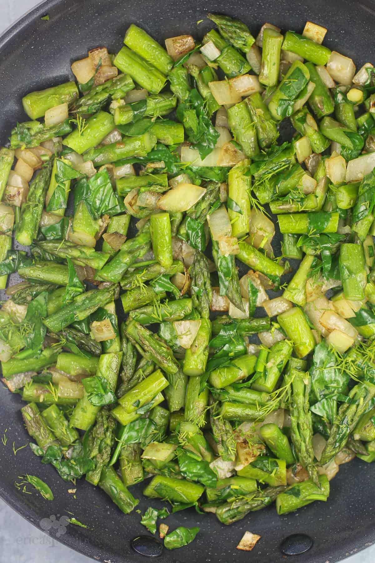 pan with cooked asparagus mixture