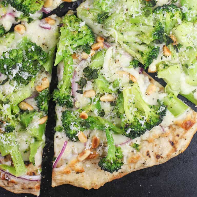 slice of broccoli white pizza